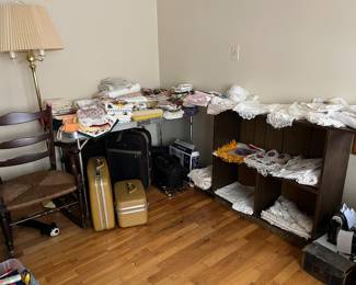 Vintage and new luggage, vintage textiles 