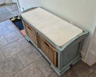 Painted storage bench with baskets