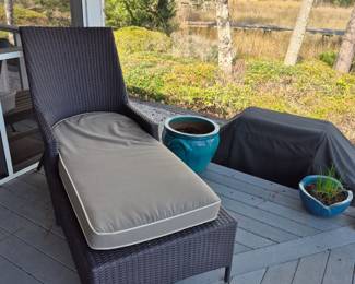 Wicker chaise with sunbrella cushion