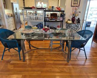 Glass top table with metal base  $400