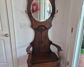 Carved Oak Victorian Hallseat  $395