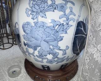 Blue + White ginger jar with top