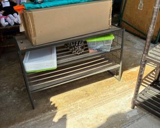 Nice small shelf unit.  The box has 3 globes for a light  and a pop up tent