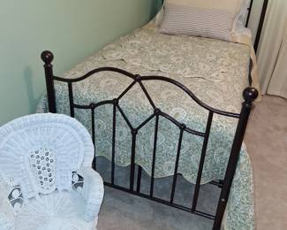 Child Wicker Chair And Twin Iron Bed