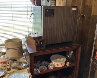 small refrigerator, decanters