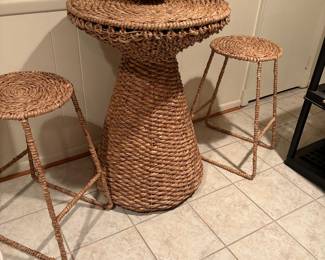 Wicker high top table and stools