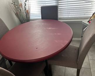 Wood Top with Iron base Dining Table w/4 matching cloth parsons style chairs