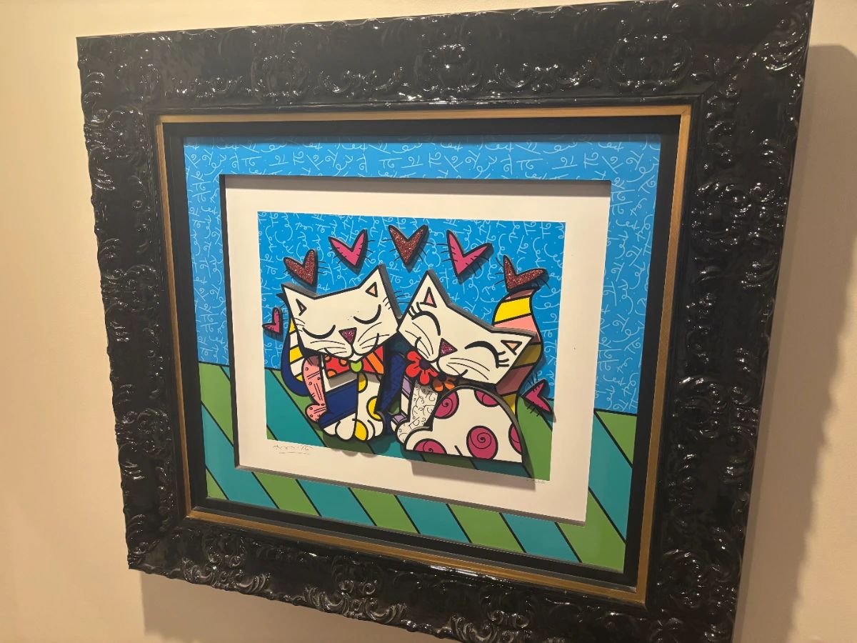 Romero Britto PURE Sculptograph Signed Limited Edition 3D Mixed Media Cats Love