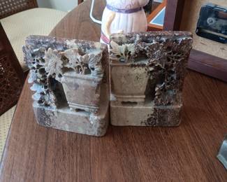 Pair antique soapstone bookends