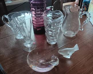 Rare Fostoria Flame vase, Steuben bowl, Lalique bird