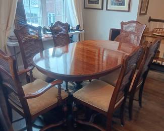 Ethan Allen oak oval dining table 6 chairs, pads and one 15" leaf. Available for pre-sale $250.00