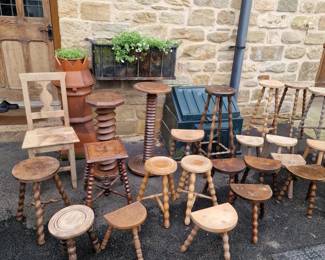 french bobbin stools, french wine press stand, french chairs