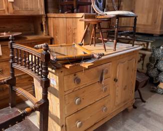 antique english pine dresser, french faux bamboo wooden mirror