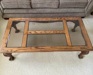 Wooden Coffee Table W/ Glass Top Inserts
