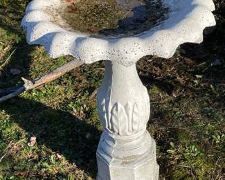 Vintage Flower Petal Concrete Birdbath