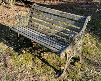 Outdoor Wooden Bench W/ Iron Sides