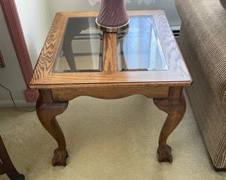 Wooden End Table W/ Glass Top Inserts