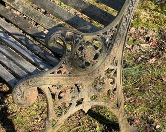 Outdoor Wooden Bench W/ Iron Sides