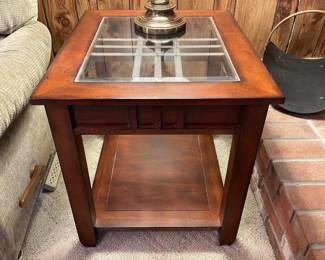 Wooden End Table W/ Glass Top