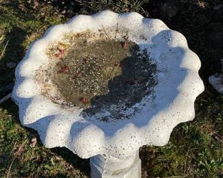 Vintage Flower Petal Concrete Birdbath