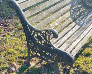 Outdoor Wooden Bench W/ Iron Sides