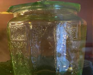 Green Depression Glass Biscuit Jar