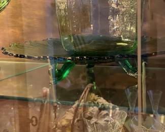 Vintage Green Glass Footed Plate