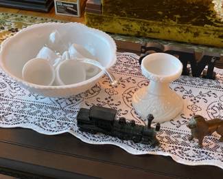 Milk Glass Punch Bowl Set