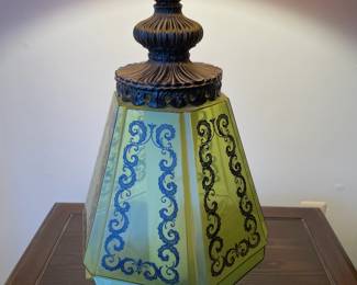 Fabulous Vintage Green Glass Scroll Lamps (2 Available)
