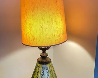 Fabulous Vintage Green Glass Scroll Lamps (2 Available)