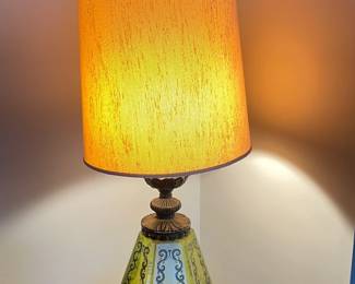 Fabulous Vintage Green Glass Scroll Lamps (2 Available)