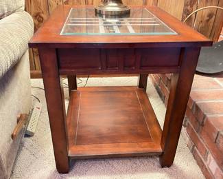 Wooden End Table W/ Glass Top