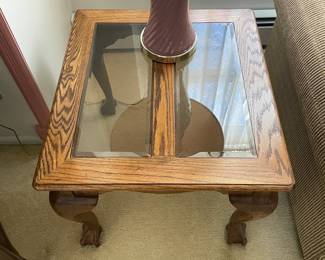 Wooden End Table W/ Glass Top Inserts
