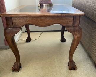 Wooden End Table W/ Glass Top Inserts