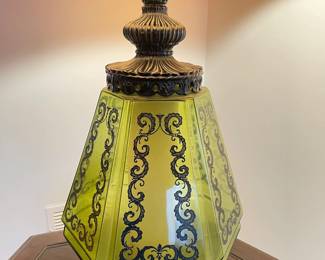 Fabulous Vintage Green Glass Scroll Lamps (2 Available)