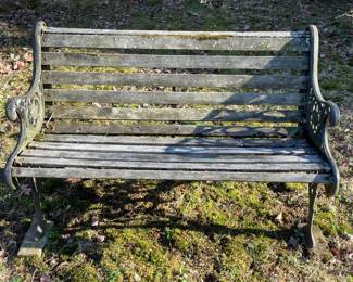 Outdoor Wooden Bench W/ Iron Sides