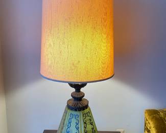 Fabulous Vintage Green Glass Scroll Lamps (2 Available)