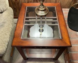 Wooden End Table W/ Glass Top