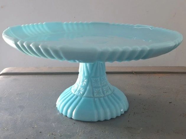 Vintage Fenton blue milk glass cake stand