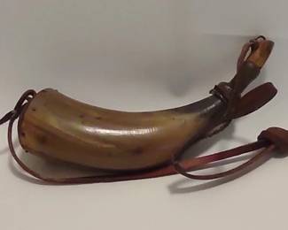 Vintage powder horn with leather strap