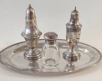 Sterling silver tray and shakers