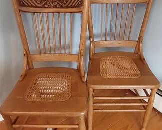 Pair of oak cane seat chairs