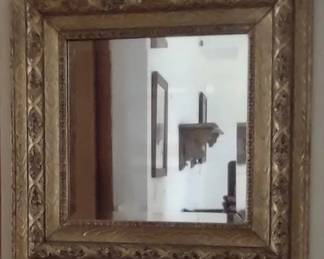 Antique beveled edge wood framed mirror