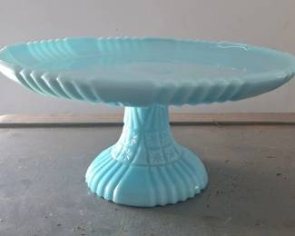 Vintage Fenton blue milk glass cake stand