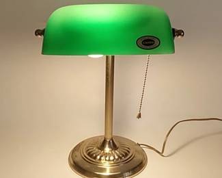 Cased hand blown green shade desk lamp