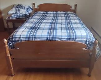 Full size bed frame, mattress and bed linens