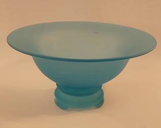 Vintage Tiffin blue satin glass bowl with stand