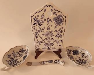 Blue Danube cheese board knife and leaf shaped dishes