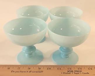 Blue milk glass champagne coupes