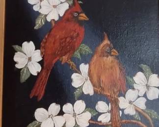 Close up of cardinals framed painting